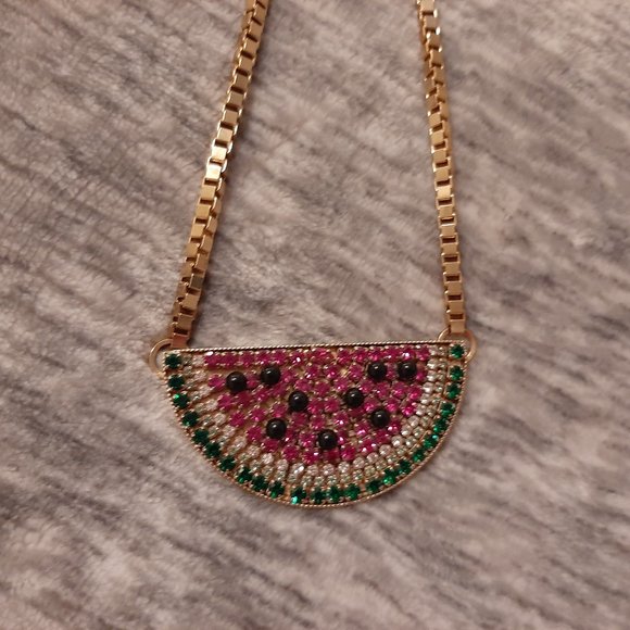 EUC Watermelon rhinestone goldtone necklace - Picture 3 of 4